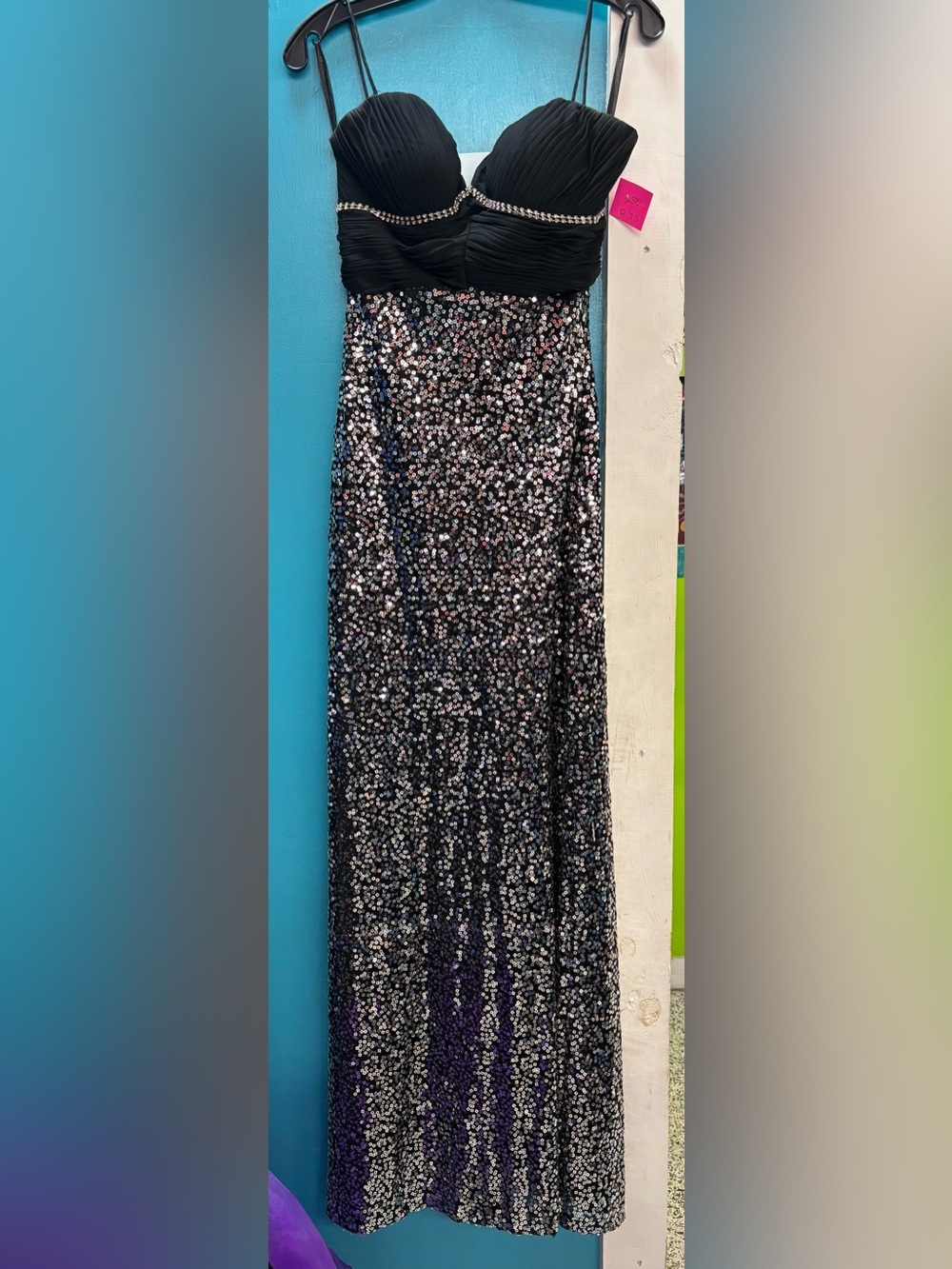 glam Black Pleated Evening Dress